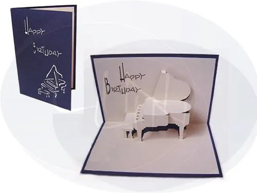LIN17029 -LIN - Tarjeta de felicitación emergente 3D para cumpleaños, regalo de dinero, vale de regalo, piano, N5