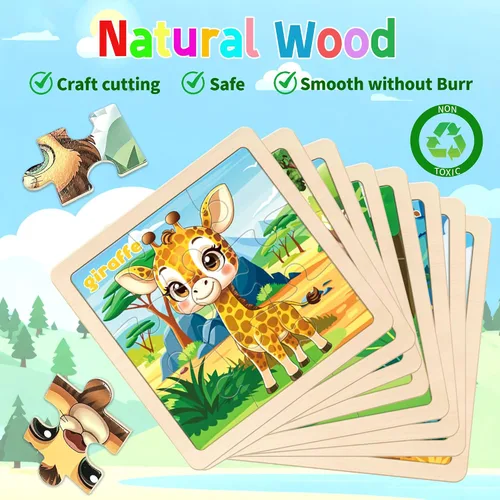 Miniatura 2 de Rompecabezas de madera para niños pequeños, 9 piezas de rompecabezas de animales para niños de 3 a 5 años, actividades de aprendizaje preescolar