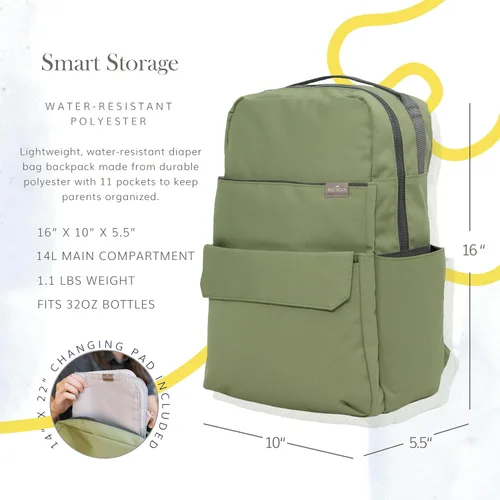 Miniatura 4 de RED ROVR Roo - Mochila ligera para pañales de 1 libra, 11 bolsillos organizativos, duradera y resistente al agua (musgo)