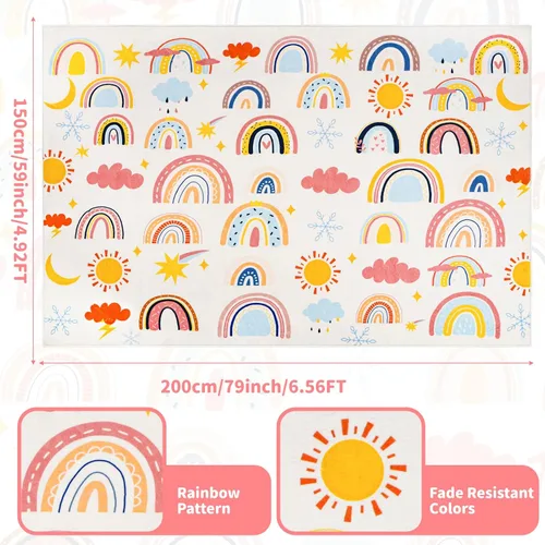 Miniatura 2 de Alfombra de arco iris para niños, 3 pies 3 pulgadas x 4 pies 11 pulgadas, alfombra suave para niños, alfombra grande lavable espacial