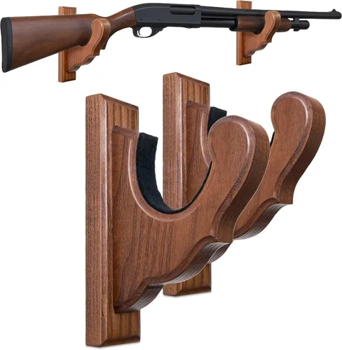 TESLYAR Soporte de pared para rifles, ganchos para pistola con figuras para rifles y escopetas, estante de madera para armas, soporte de madera