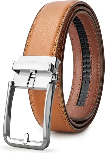 Cinturones de trinquete para hombre, de cuero, cómodo, ajustable, con hebilla deslizante, para hombre, casual, trabajo, jeans, caja de regalo