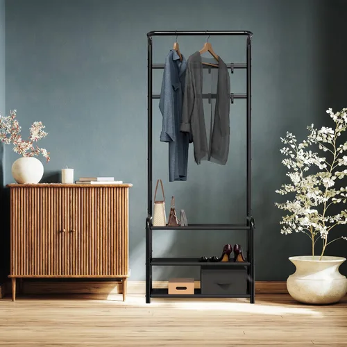 Miniatura 5 de Simple Houseware Perchero con estante de almacenamiento, árbol de pasillo independiente con ganchos para entrada, dormitorio, oficina, soporte