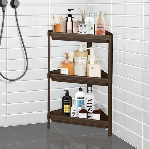 DecorRack Estante organizador de ducha de 3 niveles, estante de plástico para baño interior, bañera, color marrón
