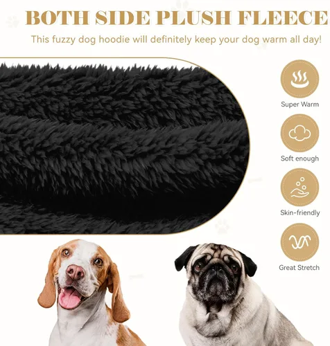 Miniatura 4 de Suéteres de vellón y sherpa para perros pequeños, mullidos, suaves, de doble cara, afelpados, con capucha, negro, XS