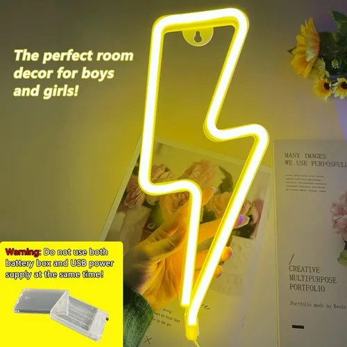 Miniatura 3 de Letreros de Neón Rayo Letrero de Luz de Neón para Decoración de Pared, Alimentado por Batería o USB Luz LED de Rayo Letrero de Neón para Dormitorio