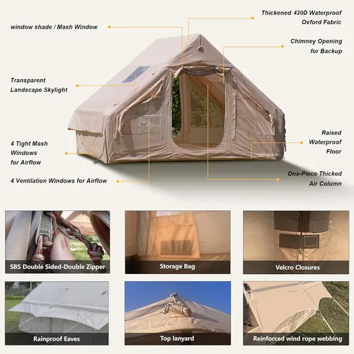 Miniatura 5 de SENLEETO Tiendas inflables para acampar, gran tienda de camping inflable con bomba manual, tiendas inflables fáciles de montar para 4-6 personas