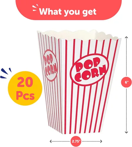 Miniatura 3 de Kedudes Cajas de palomitas de maíz de noche de película para fiesta (paquete de 20) – Cubos de papel para aperitivos – Decoraciones de fiestas