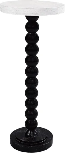 Miniatura 11 de COZAYH Mesa de pedestal rústica tradicional, mesa auxiliar redonda con acabado envejecido estilo granja para espacios pequeños, color marrón oscuro