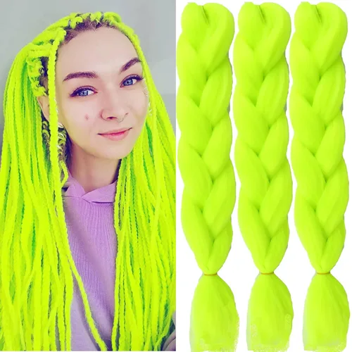 Miniatura 20 de Extensiones de cabello trenzado de color amarillo jumbo, trenzas gigantes para trenzas de caja trenzada, cabello de fibra sintética de alta calidad