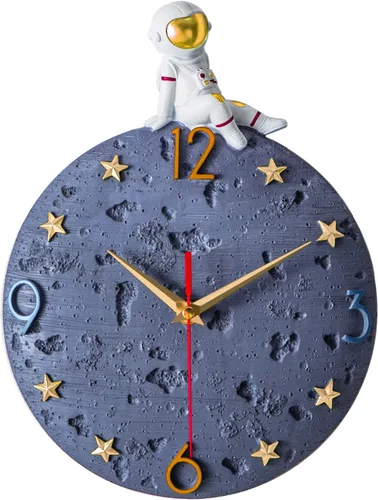 Reloj de pared con temática espacial, reloj de pared con luna de astronauta, reloj silencioso moderno de 12 pulgadas para habitación de niños,