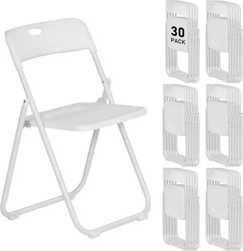 Miniatura 12 de Paquete de 10 sillas plegables de plástico negro, asientos comerciales apilables portátiles para interiores y exteriores con marco de acero