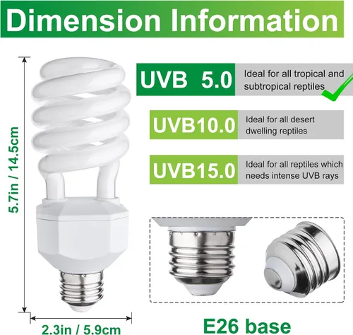 Miniatura 2 de Bombilla UVB para reptiles 5.0, 23 W UV espiral compacta lámpara de terrario fluorescente ideal para reptiles tropicales, dragón barbudo, cangrejo