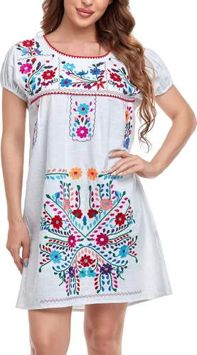 Miniatura 4 de YZXDORWJ Vestido bordado mexicano de manga corta para mujer