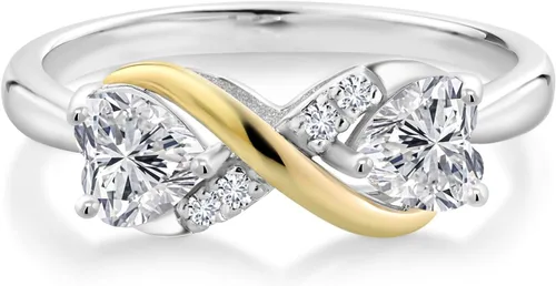 Miniatura 96 de Gemstone Birthstone and Lab Grown Diamond Accents Eternal Love Infinity Ring for Women 925 Silver and 10K Yellow Gold Heart Shape 5MM & Round