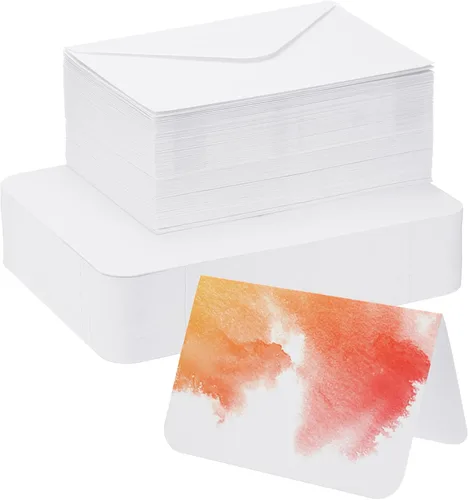 PATIKIL 50 juegos de tarjetas de acuarela de algodón puro de 140 libras/300 GSM, esquinas redondeadas con sobres para pintura artística, notas de