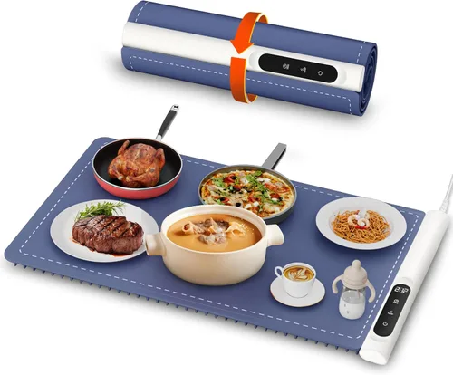 Miniatura 10 de Newise Tapete de calentamiento de grafeno mejorado para alimentos, bandeja de calentamiento eléctrico de calentamiento rápido con 6 ajustes