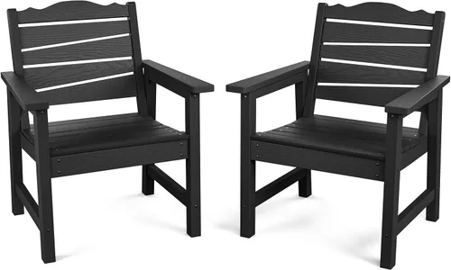 Miniatura 16 de Silla de patio resistente a la intemperie, sillas de patio al aire libre de madera de polietileno con asiento curvado ergonómico, sillas de comedor