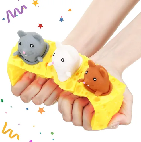 Miniatura 3 de Chivao Paquete de 6 juguetes de queso, ratas para el estrés, juguete sensorial de ratas en queso, alivio de la ansiedad, pelota de oficina