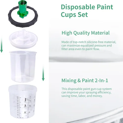 Miniatura 5 de HVLP - Pistola pulverizadora con 10 vasos de pintura desechables de 21.6 onzas líquidas, 4 boquillas, 0.06 pulgadas, kit de pistola de pintura