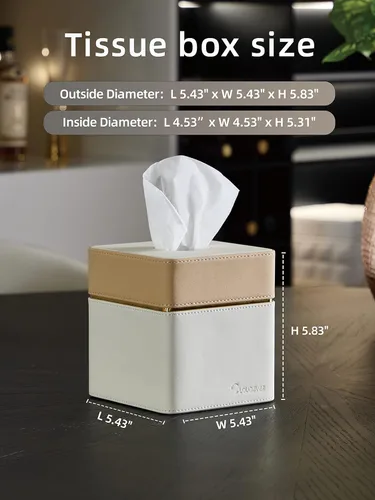 Miniatura 7 de Cubierta para Caja de Paños Cuadrada, Organizador Moderno de Cubo de Paños de Cuero PU Decorativo - Crema Albaricoque