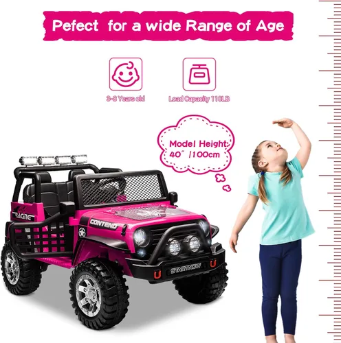 Miniatura 5 de SEHOMY - Camioneta de paseo para niños de 2 plazas con control remoto, vehículo eléctrico accionado a batería de 12 V para niñas de 3 años - Camión