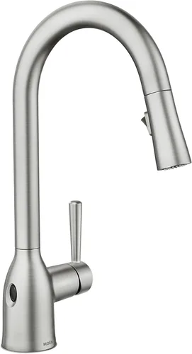 Miniatura 17 de Moen Adler Spot Resist - Grifo de fregadero de cocina de una manija de arco alto de acero inoxidable con rociador desplegable Power Clean, 87233SRS