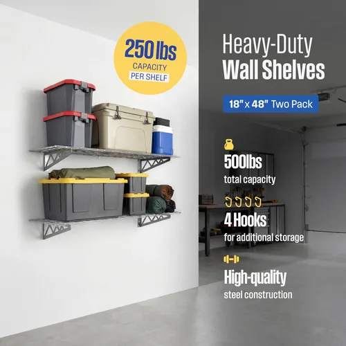 Miniatura 2 de Estante de pared SafeRacks, para garaje, 2 unidades, 45.72 x 121.92 cm, con ganchos para bicicleta Hammertone