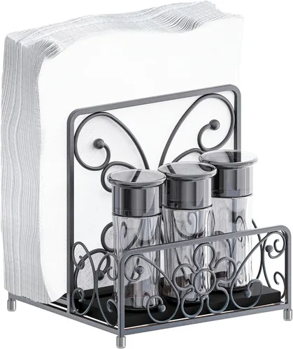 Miniatura 10 de Servilletero para mesa – Dispensador de servilletas vertical de hierro plateado para servilletas de papel, dispensador de servilletas para cocina