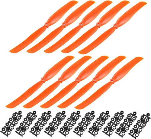 uxcell RC Propellers CW 9050 9x5 pulgadas 2 paletas de ala fija para juguete de avión, nailon naranja, 10 piezas con anillos adaptadores