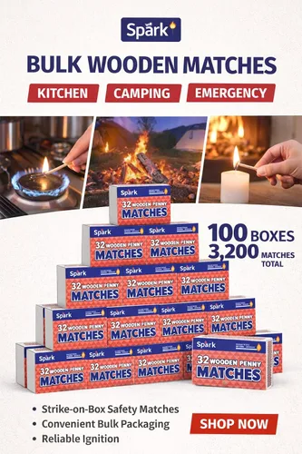 Miniatura 2 de Spark Paquete de 100 fósforos de seguridad de madera – 32 unidades de huelga en caja para cocina, camping, emergencia, iniciador de incendios
