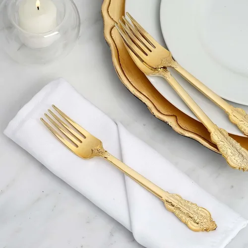 Efavormart - Juego de 24 tenedores de plástico barroco dorado metálico de 8 pulgadas; cubiertos desechables resistentes con mango vintage