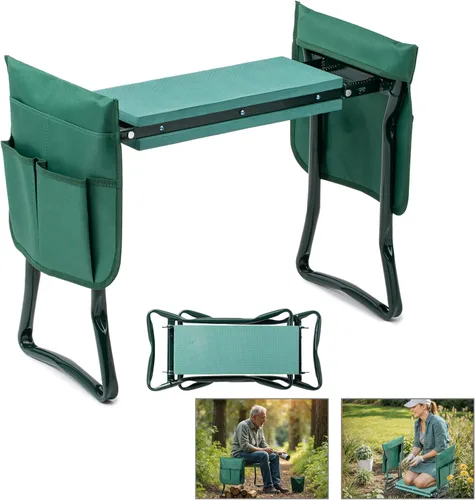 Miniatura 9 de Simple Deluxe Rodillero y asiento de jardín, taburete plegable con almohadilla de espuma EVA más gruesa, banco resistente, con bolsa