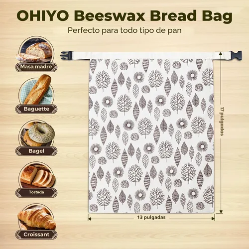 Miniatura 2 de OHIYO Bolsas de pan reutilizables de cera de abeja para congelador y refrigerador, 17 x 13 pulgadas, bolsas de almacenamiento de algodón con forro