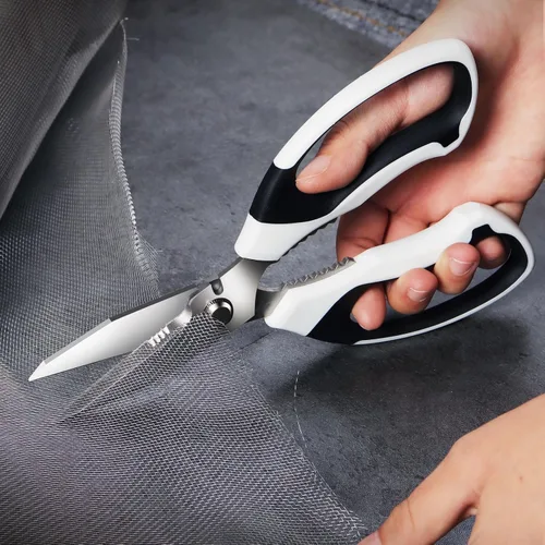 Miniatura 8 de BoFuYuan Tijeras de utilidad resistentes: Tijeras afiladas de 8 pulgadas para todo propósito y uso pesado, cuchillas dentadas cortan alfombra