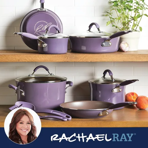 Miniatura 7 de Rachael Ray Cucina - Juego de ollas y sartenes antiadherentes, 12 piezas, color púrpura lavanda