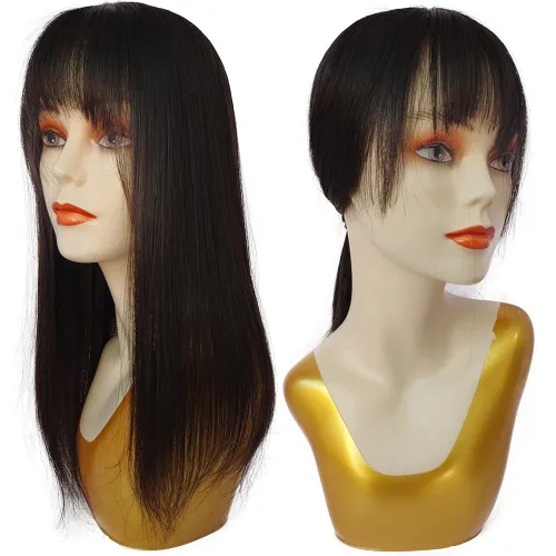150 % de densidad, base de seda, cabello humano virgen, 4.7 x 5.1 in, clip en el cabello, tupé europeo de la misma longitud con flequillo de 5 x 5