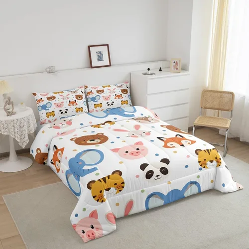 Miniatura 3 de Feelyou Juego de edredón de animales de zoológico, tamaño individual, juego de ropa de cama de animales de dibujos animados para niños, niñas