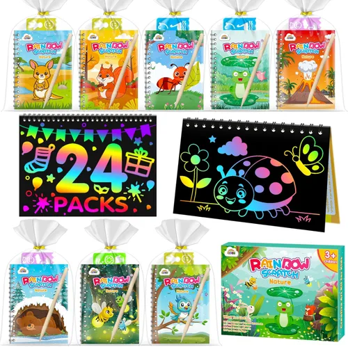 Miniatura 7 de ZMLM Paquete de 16 recuerdos de fiesta de arte arcoíris para niños de 4 a 8 años, bolsas de regalo de cumpleaños sin desorden, premios de aula de 1
