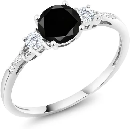 Miniatura 92 de Gem Stone King Anillo de compromiso de 3 piedras preciosas redondas de oro blanco de 10 quilates con piedra natal de 0.236 in con piedra natal