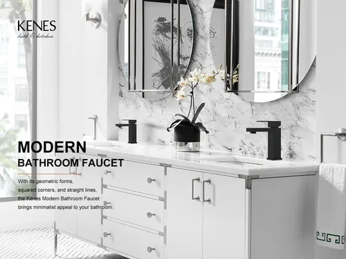 Miniatura 2 de KENES Grifo de lavabo de baño de una sola manija negro mate, grifo de tocador de acero inoxidable para lavabo de baño, con tapón de drenaje