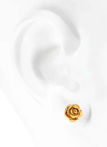 Miniatura 2 de Aretes de oro amarillo macizo de 14 quilates con diseño de flor de rosa, estilo hecho a mano, 38 pulgadas con poste y parte trasera de fricción