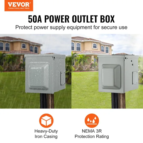 Miniatura 2 de VEVOR Caja de toma de corriente RV de 50 amperios, 125/250 voltios, caja de receptáculo cerrada para exteriores con cerradura, NEMA 14-50R, panel