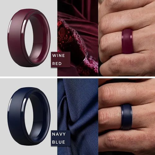 Miniatura 34 de ThunderFit Anillos de boda de silicona para hombre, 0.394 in de ancho y 0.098 in de grosor, paquete múltiple de variedad 1-7