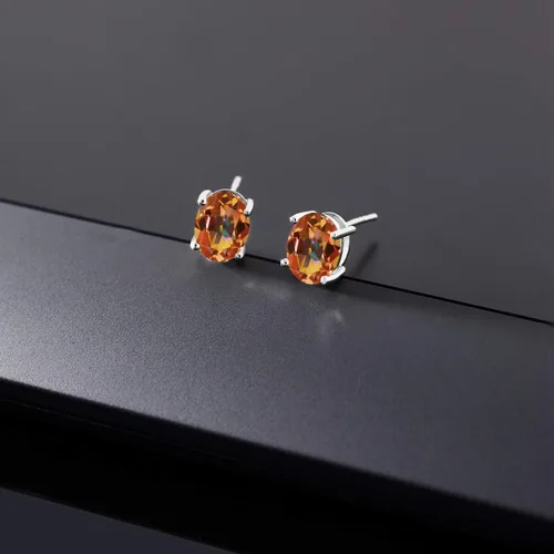 Miniatura 16 de Gem Stone King Aretes de oro de 14 quilates con piedra natal ovalada de 0.315 x 0.236 in Aretes de oro para mujer