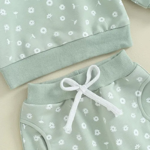 Miniatura 5 de Mandizy Conjunto de ropa de bebé niña otoño 3 6 9 12 18 24 meses sudadera de manga larga y pantalones con estampado floral y diadema