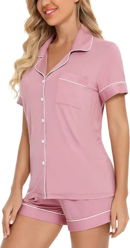 Miniatura 4 de Gepansis Conjunto de pijama de manga corta con botones para mujer, conjunto de pijama de 2 piezas