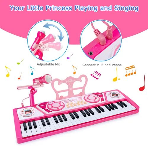 Miniatura 2 de Juguetes para niñas de 3 años en adelante: Regalo de 49 teclas Teclado de piano para niños, juguete de instrumento musical educativo multifuncional
