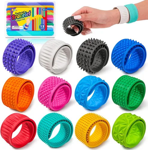 Miniatura 9 de Juguetes sensoriales antiestrés para niños: pulseras de silicona texturizada, paquete de 6, alivio del estrés para autismo, TDAH, juguetes