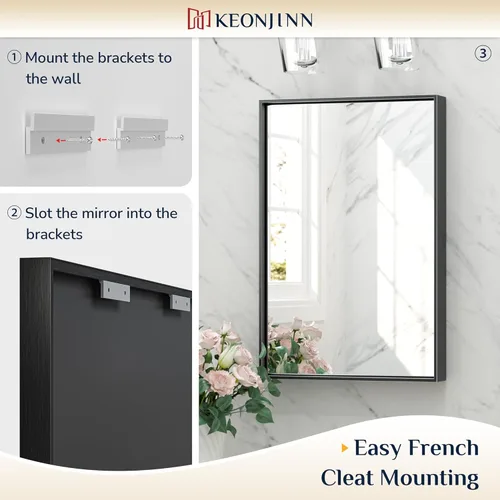 Miniatura 7 de Keonjinn - Espejo rectangular con marco negro para baño de 40 x 30 pulgadas, espejo de pared para sobre el lavabo, espejos de tocador de metal